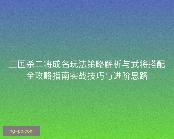 三国杀二将成名玩法策略解析与武将搭配全攻略指南实战技巧与进阶思路